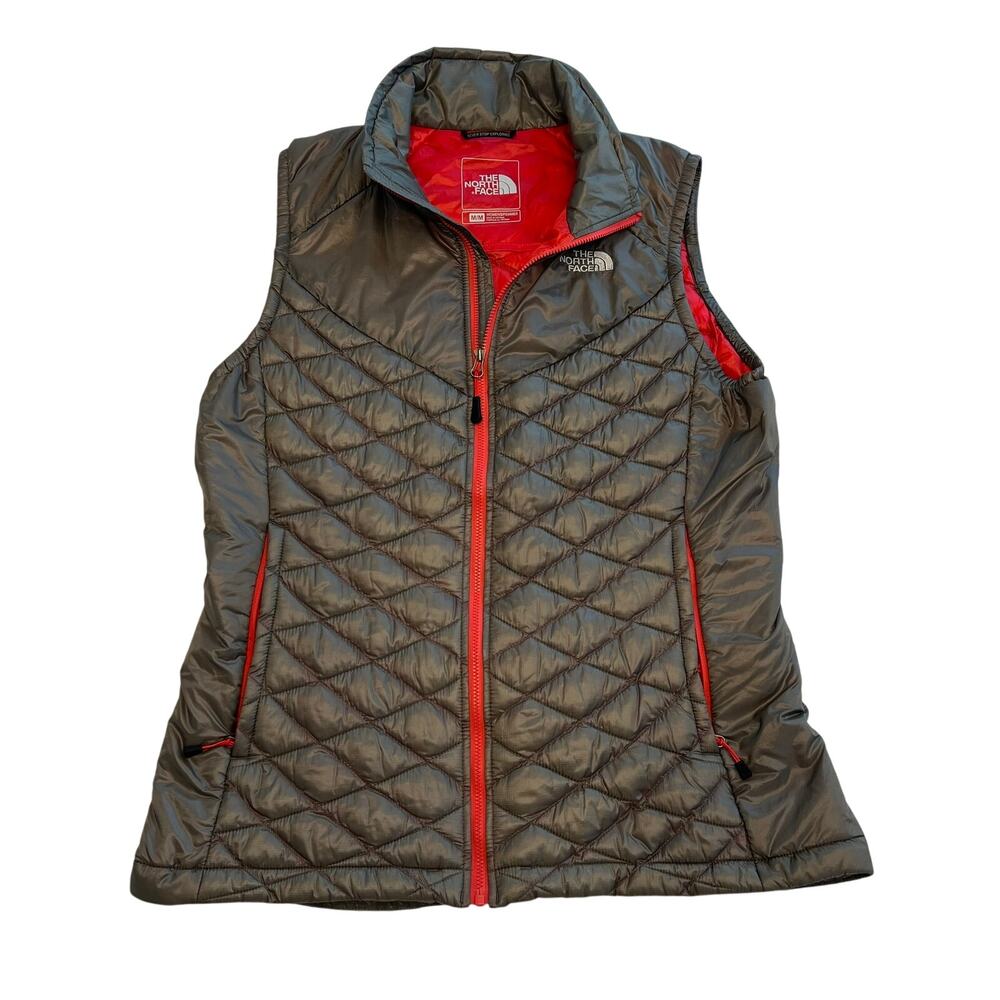 The North Face Women's Thermoball Gray Coral Quilted Full Zip Puffer Vest Sz M
